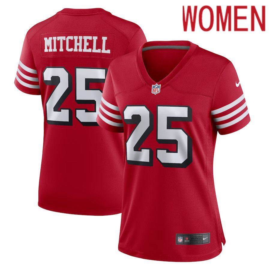 Women San Francisco 49ers 25 Elijah Mitchell Nike Scarlet Alternate Team Game NFL Jersey